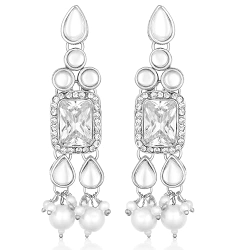Image of Peora Crystal Faux Pearl Kundan Necklace & Jewellery Set Gift for Women