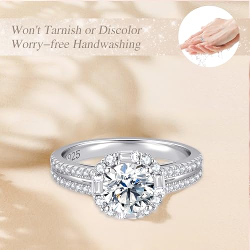 Moissanite Rings for Women, Engagement Promise Rings for Her, D Color VVS1 Lab Created Moissanite Wedding Band 18K White Gold Plated Eternity Moissanite Bridal Set Elegant Valentines Day Gifts3