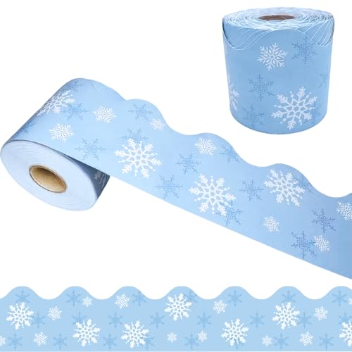 69 Feet Winter Snowflake Bulletin Board Borders,Snowflake Pattern Borders Trim Border Stickers for Classroom Decoration Strips Winter Christmas Chalkboard Wall Decor