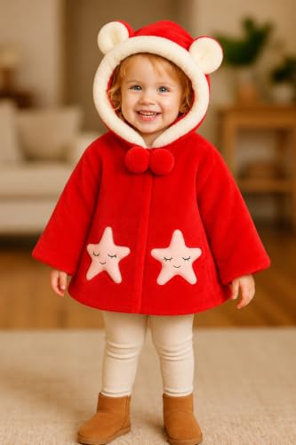 Image of Bold N Elegant Luxury Wool Faux Fur Warm Winter Outerwear Baby Jacket Cape Coat Poncho Wrap Soft Plush Pompom And Pearls For Infant Toddler Baby Girls Kids