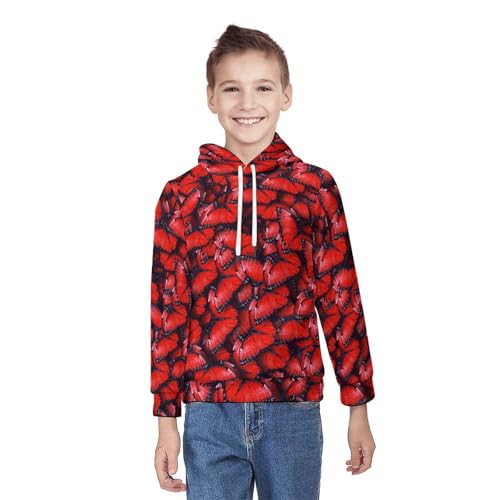 Butterflys Print Hoodie Teen Sweatshirt Pullover Hooded Casual Loose Kids Hooded Athletic Shirt Tops 7-18 Years2