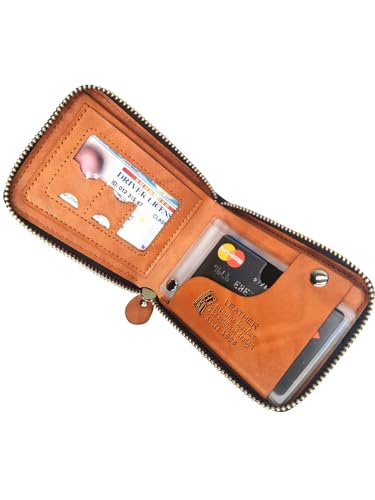 Mens US Dollar Bill Zip Around Bifold Wallet Leahter Card Credit Holder (Brown)2