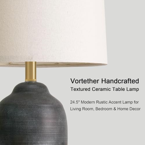 Image of 24.5 inch Vintage Ceramic Table Lamp for Living Room Black Single