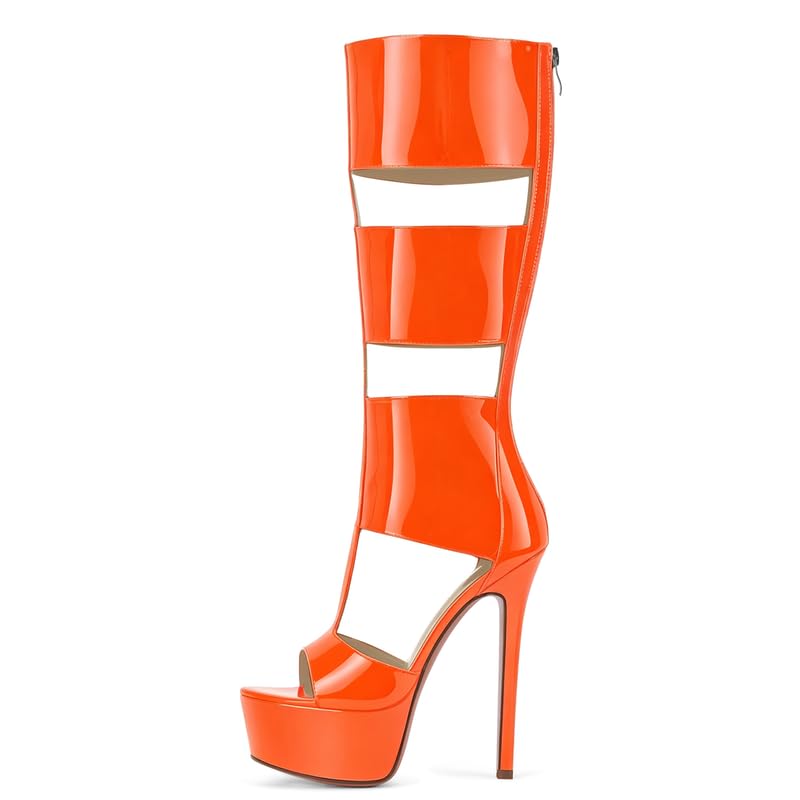 Image of Richealnana Women's Gladiator Knee-High Platform Heels-Stiletto Peep Toe Boots with Back Zipper for Club,Prom,Dance,Sexy