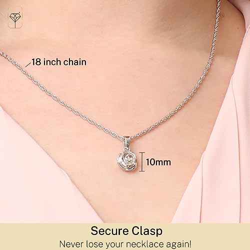 MAX + STONE Sterling Silver Rose Pendant Necklace for Women on 18 inch Rope Chain Womens Silver Pendant Necklaces4