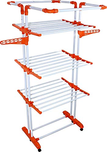Image of CIPLA PLAST Mild Steel and Co-Polymer Cloth Dryer Stand Drying Rack for Home and Balcony - King Jumbo (Orange)