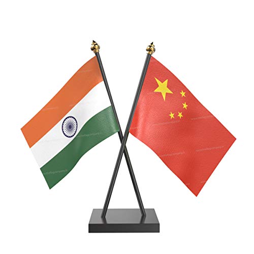 Image of The Flag Company Country Cross Table Desk Flags on Acrylic Base with Poles (Length: 10 inches) | Use for Home & Office,Conference (China)