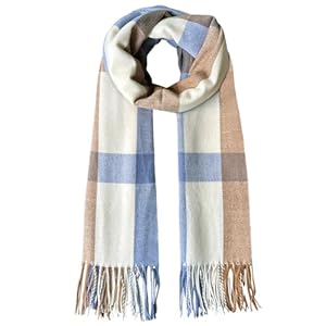 Bseical Damen Tartan Schal Rauchblau Karo Fransen