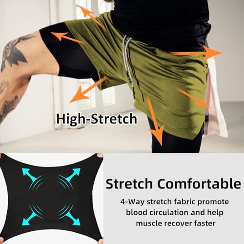 Image of OEBLD Mens Athletic Shorts 2-in-1 Gym Workout Running 7'' Shorts with Towel Loop