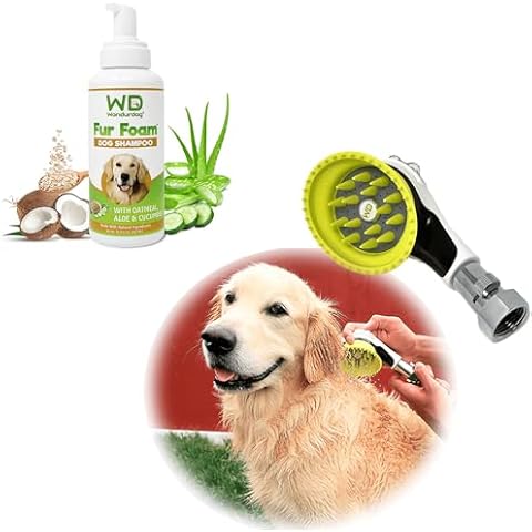 Wondurdog Outdoor Garden Hose Nozzle for Dog Washing + Fur Foam Dog Shampoo Cover