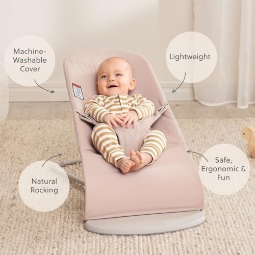 Image of BabyBjorn Bouncer Bliss, Light Pink, Woven Melange | 2-in-1 Adjustable Baby Bouncer Seat and Toddler Chair, Newborn to Toddler (8-29 lbs), 4 Positions, Lightweight & Portable