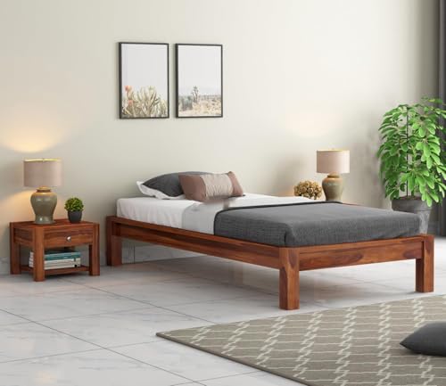 Image of CRAFT D ARTS Sheesham Wood Single Size Bed Without Storage | Wooden Single Bed | Space Saving Low Floor /Lying /Rise /Level /Profile Cot Bed for Bedroom, Honey Finish