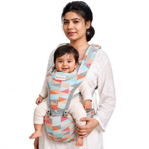 Image of Baby Carrier for 0 to 3 Year Baby | Ergonomic Kangaroo Bag with Detachable Soft Hip Seat | Baby Carrying Bag for Newborn & Toddler | 6-in-1 Baby Carrier with Pockets & Back Support (Geometric)