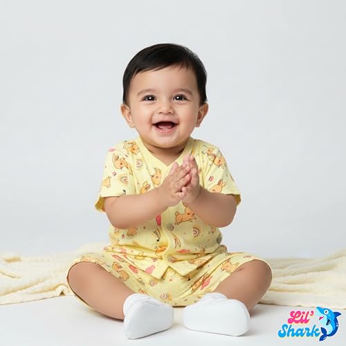 Image of Lil' Shark Baby Cotton T-Shirt & Shorts Set | 100% Pure Cotton Summer Wear for Baby Boys & Girls | Soft, Breathable Infant Casual Outfit | Printed T-Shirt with Shorts Set