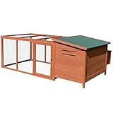 PawHut 88" Large Wooden Chicken Coop Hen House Rabbit Hutch Poultry Cage Pen Backyard with Outdoor Run, Nesting Box, Waterproof Roof and Removable Tray, Natural"