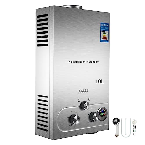 Calentador de agua caliente a gas 6-18L Caldera instantánea sin tanque de propano con kit de ducha Calentador de agua LPG Electrodomésticos Para uso doméstico diario(10L 20KW)