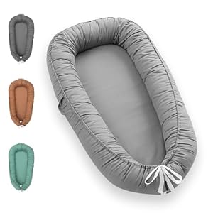 Baby Lounger – Baby Lounger for Newborn, 0-24 Months Baby Nest Breathable & Soft Portable Infant Lounger, Co Sleeper for Baby in Bed Floor Seat, Baby Essentials Gifts for Home and Travel- Light Grey