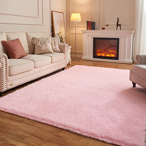 Alfombra suave rosa 5x7 pies para habitación miniatura 1