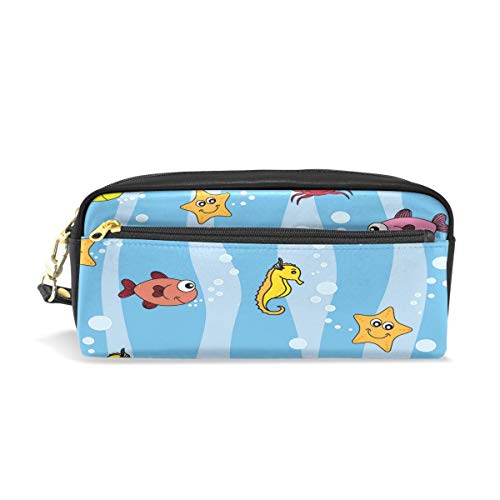 Preisvergleich Produktbild Federmäppchen Stiftemappe Kleingeldbeutel Kosmetik Make-up Bag Sea Life Meeresboden Fisch Gedruckte Reise Make-up-Tasche Große Kapazität Wasserdichtes Leder 2 Fächer für Mädchen Jungen Frauen Männer