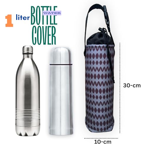 Image of 1 Litter Neoprene Water Bottle Carrier Bag with Adjustable Shoulder Strap,Insulated Water Bottle Cover for Stainless Steel /Glass /Plastic Bottles (Purple)