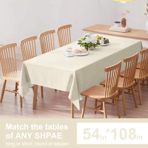 Image of Oigco Ivory Tablecloth - 3 Pack 54 inch x 108 inch Rectangle Disposable Cream Tablecloth, Beige Waterproof Plastic Table Cover for Party, Holiday & Gathering Use