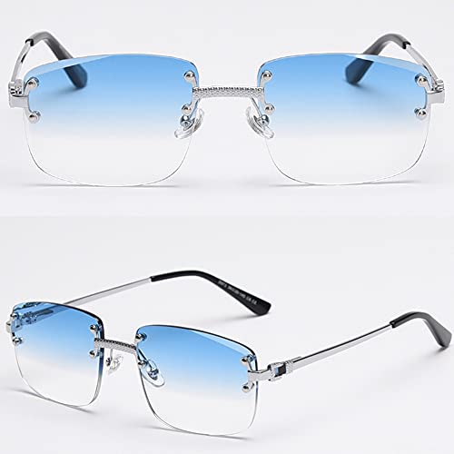 Image of Gradient Lens Metal Sunglasses Rimless Square Blue UV400 Brown Women Frameless