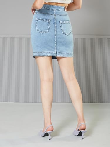 Image of Miss Chase Women's Straight-Fit High-Rise Stretchable Denim Midi Skirt