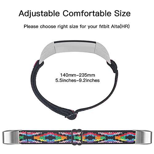 Image of Adjustable Elastic Bands Compatible with Fitbit Alta /Alta HR, Soft Stretchy Nylon Sports Breathable Replacement Wristbands for Women Men (Black Colorful)