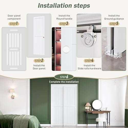 Image of FREDBECK White Sliding Closet Door 48x80(Double 25inch),Bypass Door H Frame