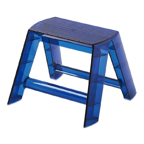 Taburete de acrílico apilable transparente con escalera integrada azul 2