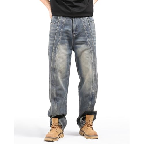 Mens Denim Baggy Pants Mid Waist Casual Streetwear Wide Leg Jeans Hip Hop Skater Trousers3