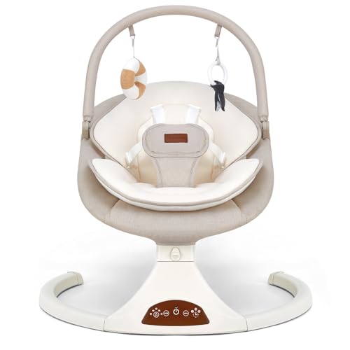Image of Baby Swings for Infants, Portable Infant Swing with 5-Speed Settings, Bluetooth Music & Timer, Suitable for Newborns up to 9 Months (Beige)