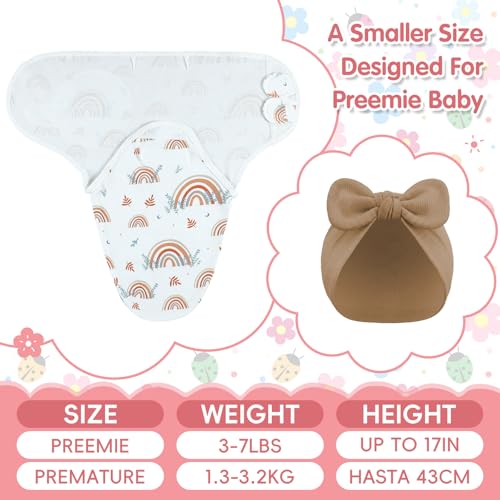 Image of Fanfanwin 5 Pack Preemie Swaddle Blanket Wrap with Hat Set, Rabbit Ears