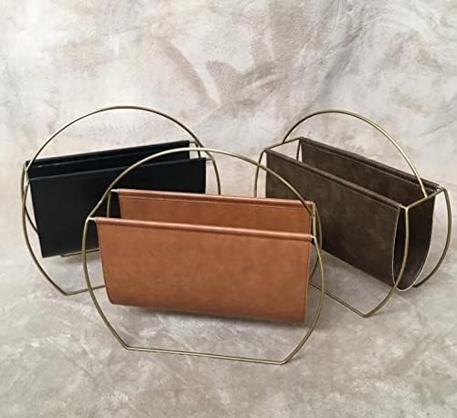 Leather Metal Magazine Rack with A Small Folder Grip on The Desk of A Stainless Steel Shelf at Home A Newspaper Rack(D)