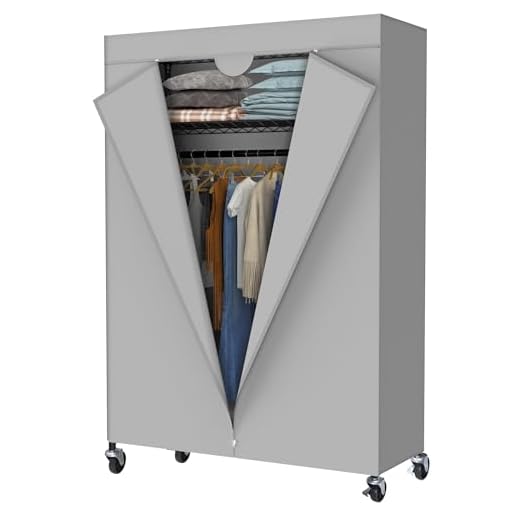 JS HOME Heavy Duty Garment Rack, Free-Standing Rolling Clothes Rack with Fitted Beidge Non-Woven Cover, Extra Large Wardrobe Storage Rack/Organizer