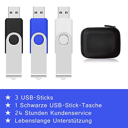 AreTop 16GB USB Stick 3 Stück mit USB Memory Stick Tasche, High Speed Speicherstick 2.0 zur Datenspeicherung(schwarz/blau/weiß)