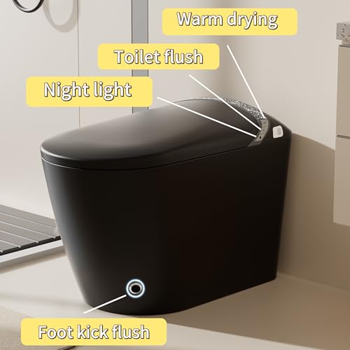 Inodoro inteligente SouNor negro con bidé, asiento térmico, secador de agua, moderno sin tanque, una pieza, automático, ADA alargado miniatura 3
