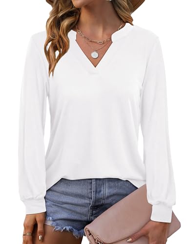Beluring Shirt Damen Elegant V Ausschnitt Tshirt Casual Langarm Basic...