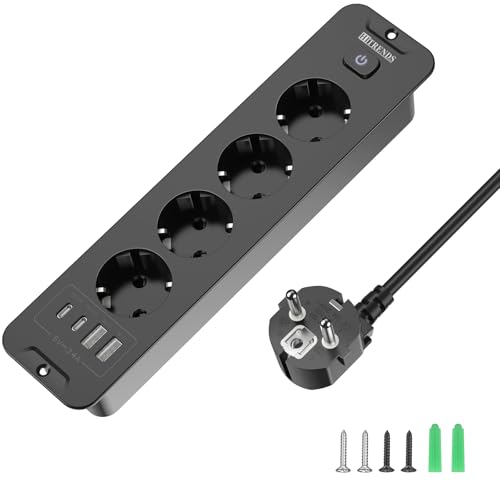 Toma de Empotrar Corriente con 2 USB y 2 Type-C, 4 Tomas Enchufes Multiple Empotrada de Sobremesa...