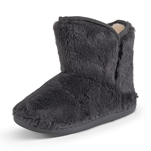 Polar Womens Memory Foam Indoor Faux Fur Fleece Bootie Rubber Sole Comfort Outdoor Anti Slip Durable Slippers - Black Fur - AYC0863 - EU39/UK6