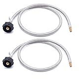 GGC 4 FT Stainless Braided RV Propane Pigtail Hose QCC1 Connector with 1/4'' Inverted Male Flare (2PCS)