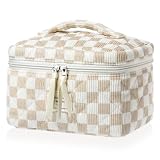 Juego de 3 neceseres de Maquillaje para Mujer con diseño de Flores, Bolsa de Aseo de Maquillaje, Bolsa de Aseo Grande, Bolsa de Maquillaje portátil (Blanco parduzco)