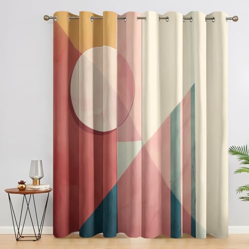 Minimalist Geometric Curtains for Bedroom Decor, 63 Inch Length, Neutral