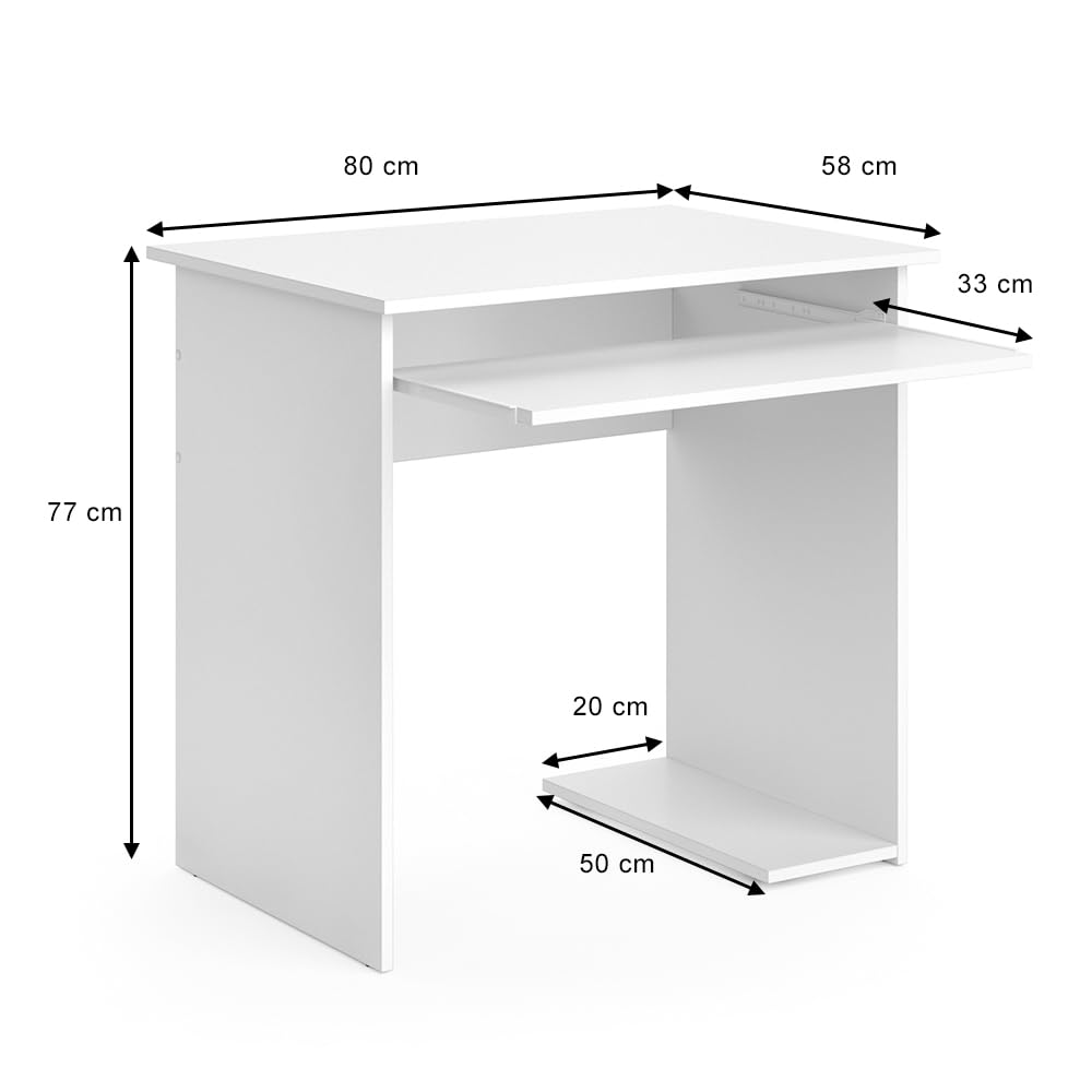 Vicco Bureau Nick, Blanc, 80x58cm | avec tiroir pour clavier et plateau pour unité centrale