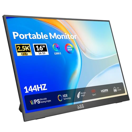 Image of Portable Monitor, 16 inch 2.5K 144Hz 100% sRGB, Ultra-Slim Lightweight External Gaming Display, HDR & FreeSync, Type-C /mini HDMI, Second Screen for Laptop MacBook PC Xbox Switch PS4 /5, VESA Mountable