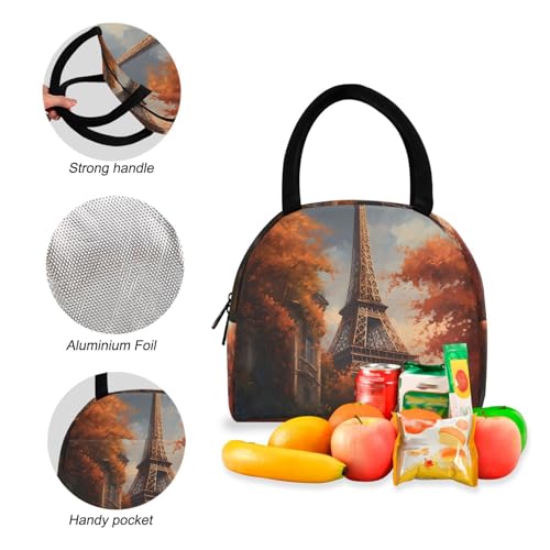 Autumn Eiffel Tower Print Backpack Set with Lunch Bag, Large Capacity Travel Backpacks and Lunch Box Insulated for Commute Hiking Picnic4