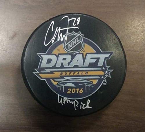 Carter Hart Philadelphia Flyers Autographed 2016 Draft Hockey Puck with 48th Pick Inscription - JSA Authenticated