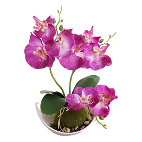 Generico 1 Pezzo Orchidee Artificiali Viola in Vaso Orchidea Farfalla Verdi Finte, Decorazione per Soggiorno, Camera da Letto, Bagno, Fiore Bianco, 27 cm (viola)
