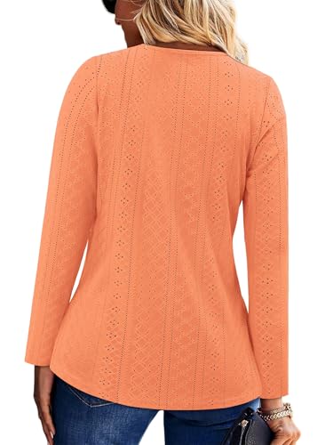KISSMODA Long Sleeve Fall Shirts For Women V Neck Tunic Tops Embroidered Button Down Knitted Blouses 2025