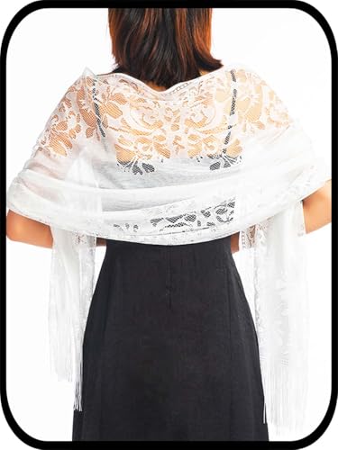 Urieo Lace Shawl for Women, White Shawls and Wraps for Evening Dresses